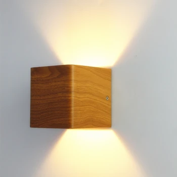 2 pieces/lot Wood Grain Led Wall Lamp 10*10*10cm 90~260V 5W Aluminum Up Down Light Bedroom Lighting Living Room Wall Lights