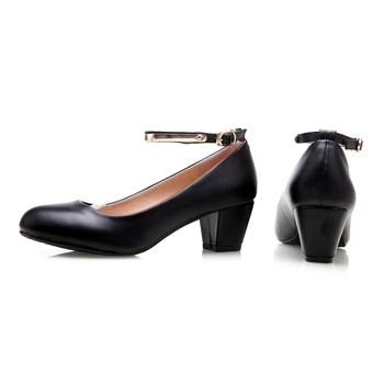 Wholesale Black Women 5cm Classic Pump Shoes Office Career Pointed Toe Square Heel Full Grain Leather Women Office lady Shoes