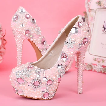 2016 Newest Design Sweetness Pink Color Bridal Wedding Shoes Princess Girl Birthday Party High Heels Graduation Prom Dress Shoes