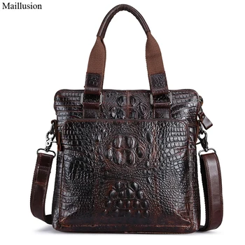 Maillusion Men Vintage Briefcase Business Shoulder Top Cow Genuine Leather Messenger Bags Alligator Casual Tote Male Travel Bags