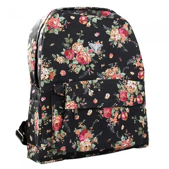 Preppy Style Floral Pattern Canvas Backpack Girl's Women's Backpack Schoolbag Travel Bag Rucksack Leisure Travel School Bags