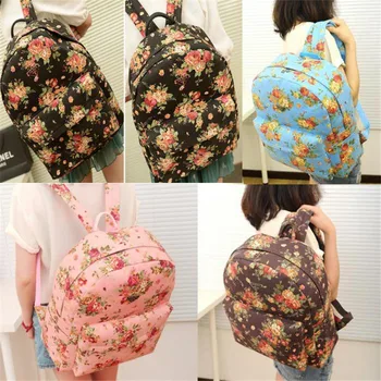 Preppy Style Floral Pattern Canvas Backpack Girl's Women's Backpack Schoolbag Travel Bag Rucksack Leisure Travel School Bags