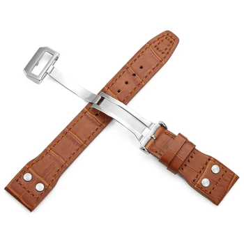 22mm Watch Band Black Brown Blue Croco Grain Cowhide Italian Genuine Leather Rivet Watch Strap For IWC Big Pilot