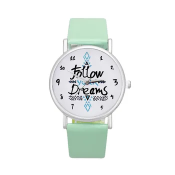 Lovesky 2016 Fashion Women Watch Follow Dreams Words Pattern PU Leather Quartz Analog Wrist Watches Wholesale & ping
