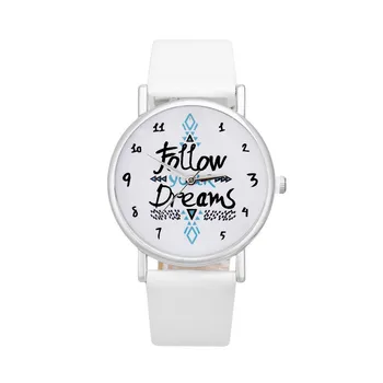 Lovesky 2016 Fashion Women Watch Follow Dreams Words Pattern PU Leather Quartz Analog Wrist Watches Wholesale & ping