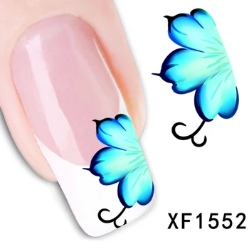 YZWLE 1 Sheet Water Transfer Nail Art Stickers Decal Beauty Blue Flowers Design Manicure Tool
