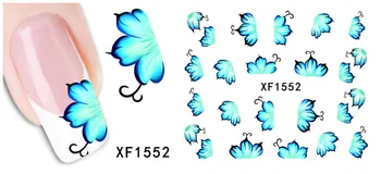 YZWLE 1 Sheet Water Transfer Nail Art Stickers Decal Beauty Blue Flowers Design Manicure Tool