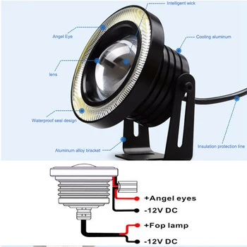 2pcs/lot Universal Led COB Fog Lights 2.5 inch 67mm Car Auto Fog lamp Angel Eyes By Car Light With Lens DC 12-24V Waterproof DRL