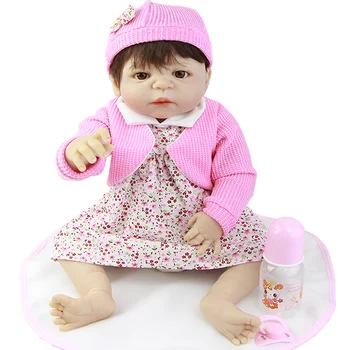 New Design 23'' Lovely Reborn Baby Dolls with Hair Realistic White Skin Silicone Baby Newborn Full Vinyl Doll Girl Playmate Gift