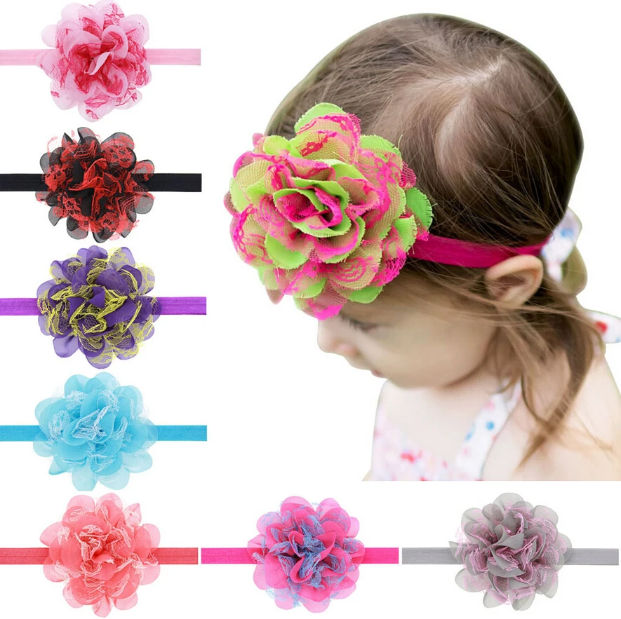 TWDVS Newborn Colourful Flower Hair Bands for Kids Beautiful Net Yarn Headband Kids Headwear Flower Hair Accessories W225