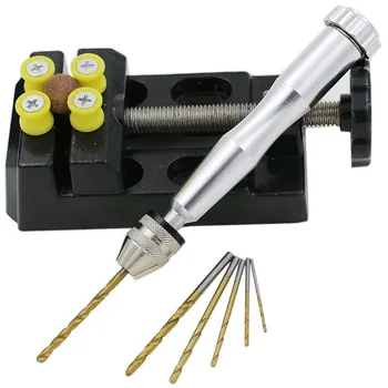 Mini Aluminum Hand Drill With Keyless Chuck +50 titanium Twist Drills Rotary Tools Wood Drilling