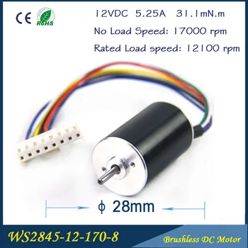 55W 17000rpm 12V DC 5.25A 31mN.m 28mm * 45mm High-Speed Brushless DC Motor