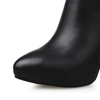 L&T women fashion ankle boots genuine leather rubber platform zapatos mujer thin high heels pointed toe ladies shoes