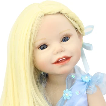 Smiling Face Full Vinyl American Dolls 18 Inch Collectible Reborn Kids Wearing Beautiful Dress Children Birthday Gift