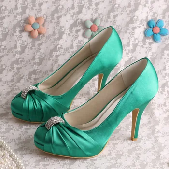 20 Colors)Custom Handmade Green Shoes Women Satin Wedding Bridal Heels Party Pumps