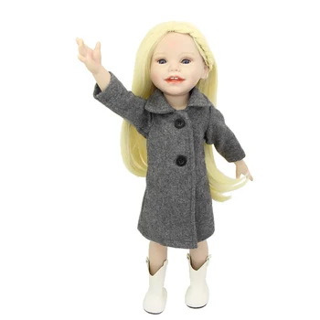 Handmade Full Vinyl 18 Inch American Doll Girl With Gray Wool Coat Realistic Reborn Baby Dolls Kids Birthday Gift