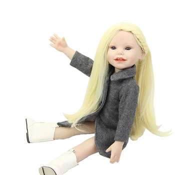 Handmade Full Vinyl 18 Inch American Doll Girl With Gray Wool Coat Realistic Reborn Baby Dolls Kids Birthday Gift