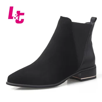 L&T Autumn/winter flats women chelsea ankle boots suede pointed toe riding boots sexy calzado mujer office ladies shoes