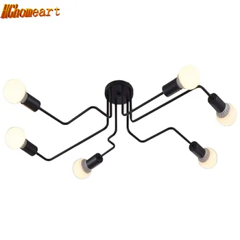 Hghomeart Modern Dining Room Chandeliers 4/6/8 Heads Nordic Pipe Wrought Iron Led Chandelier Ceiling Black Chandelier Wrought