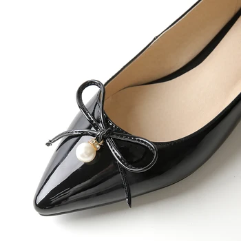 Slip-on Mature style Pu lady shoes plus size 40 41 42 43 44 45 46 47 Bowtie design spring&summer&autumn shoes