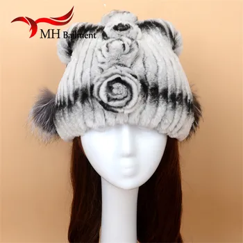 Real Rabbit Fur Hat Winter Women Rabbit Fur Knitted Headmande Hat Fashion Casual Warm Hat Female Hot Thick Fur Beanies H#46
