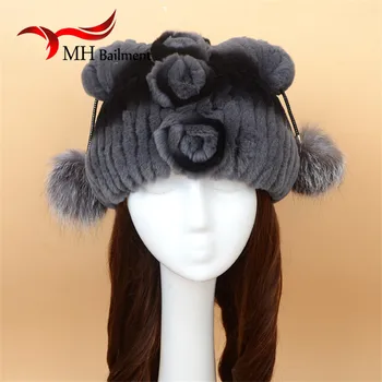 Real Rabbit Fur Hat Winter Women Rabbit Fur Knitted Headmande Hat Fashion Casual Warm Hat Female Hot Thick Fur Beanies H#46