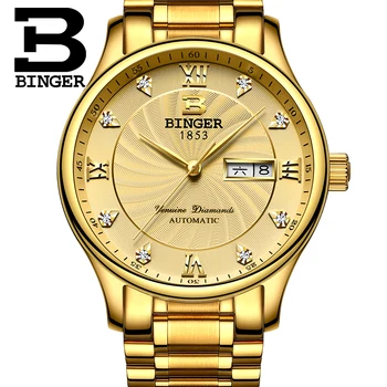 Chronograph BINGER Brand Waterproof Watch Fashion Quartz Watch For Men Sports Watches Rose gold Steel Strap relogio masculino