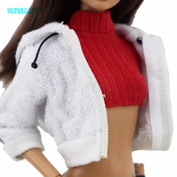 5in1 Sport Outfit Mordern Casual Wear White Coat Red Vest Black Trousers Handbag Shoes Clothes For Barbie Kurhn FR Doll Toy Gift
