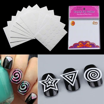 12 Sheets Nail Stickers Geometry Stripe French Nail Vinyls Circle Stars Heart Manicure Nails Art Stencil Tip Guide Decoration