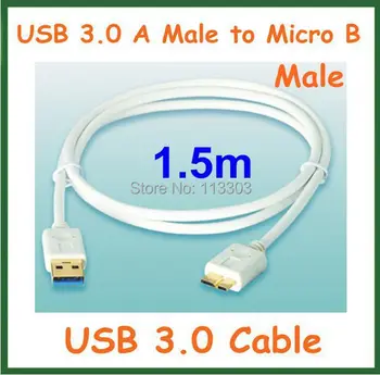 1.5m USB 3.0 Cable USB 3.0 A Male to Micro B Male Extension Cable White Color 28+32AWG OD 4.0mm