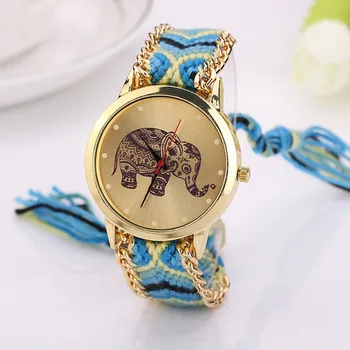 TANGKA 2017 fashion retro weaving golden women bracelet watches round elephant Ladies dress quartz Quartz Wristwatches clock