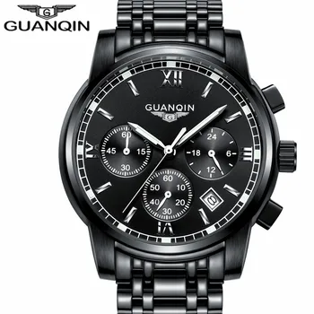GUANQIN New Brand Luxury Business Men's Watch Full Stainless Steel Quartz-Watch Full Function Fashion Gift Watch For Men