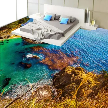 3D sea landscape flooring painting photo restaurnat toilets bedroom waterproof floor wallpaper mural