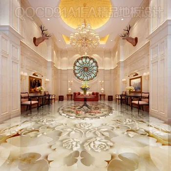 Butterfly Flying Rose Wreath Marble floor 3d floor home decoration self-adhesive mural baby room wallpaper