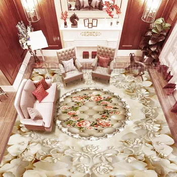 Butterfly Flying Rose Wreath Marble floor 3d floor home decoration self-adhesive mural baby room wallpaper
