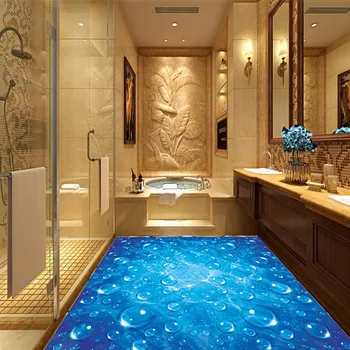 Blue Water Drops Wave 3D Floor painting wallpaper Bathroom kitchen office study Floor mural