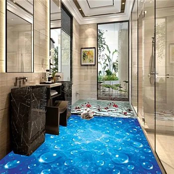 Blue Water Drops Wave 3D Floor painting wallpaper Bathroom kitchen office study Floor mural