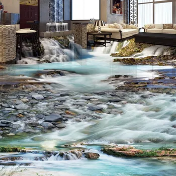 Custom Water Falls Stone Stream 3D Floor wallpaper hotel bedroom kitchen floor mural