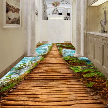 Mountain Stream Wooden Bridge Bathroom Corridor Corridor 3D Floor waterproof self-adhesive living room flooring