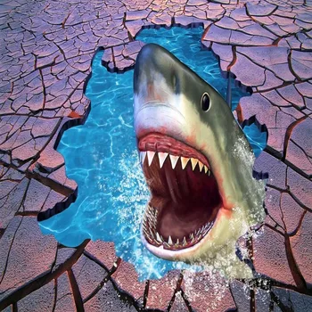 Sea World Shark Crack 3D floor painting thickened self-adhesive living room bathroom bedroom flooring mural