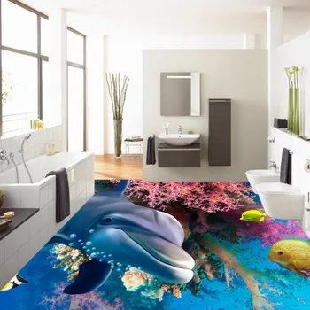 Custom Sea World square living room painting floor stereo marine tropical fish self-adhesive wear floor wallpaper