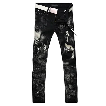 2017 new fashion straight leg jeans long men male printed denim pants cool cotton designer brand trousers MJB005