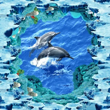 Custom Dolphin Ocean 3D Floor living room bathroom home decoration self-adhesive thickened wallpaper floor roll