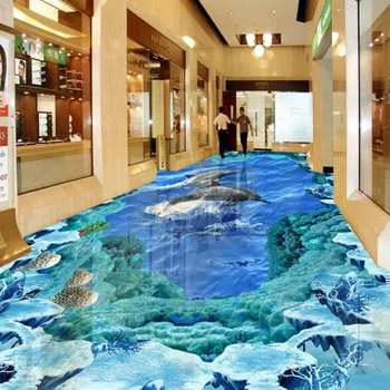 Custom Dolphin Ocean 3D Floor living room bathroom home decoration self-adhesive thickened wallpaper floor roll