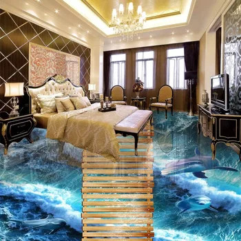 Floor lobby bedroom flooring custom thickened wallpaper mural living room Dolphin marine walkway 3d flooring