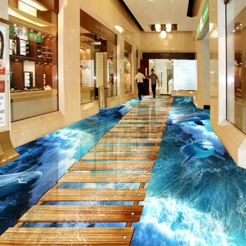 Floor lobby bedroom flooring custom thickened wallpaper mural living room Dolphin marine walkway 3d flooring