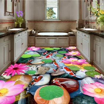Lotus pebble carpet flooring 3D self-adhesive anti-skidding custom thickened flooring bathroom home decoration