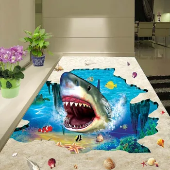 Underwater World Big Shark Submarine floor wallpaper living room square kitchen self-adhesive floor mural