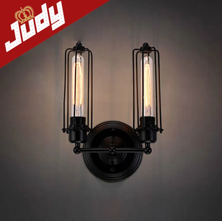 Judy Lighting- 2 Heads vintage wall lamp loft style size:H 300mm Retro light use 40-60W edison bulb 110-240v E27 head