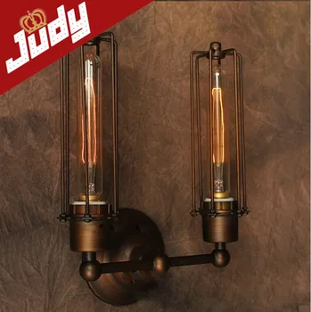 Judy Lighting- 2 Heads vintage wall lamp loft style size:H 300mm Retro light use 40-60W edison bulb 110-240v E27 head